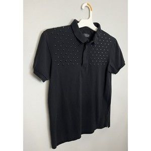 Zara Man Polo Shirt Short Sleeve Black W/ Metal Studded Accents Small Rare NWOT